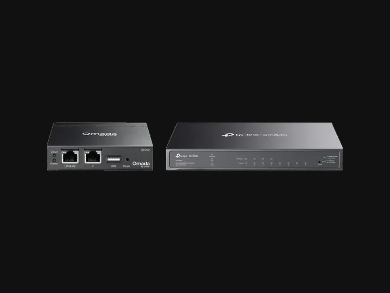 TP-Link Omada controller and switch for a managed network.