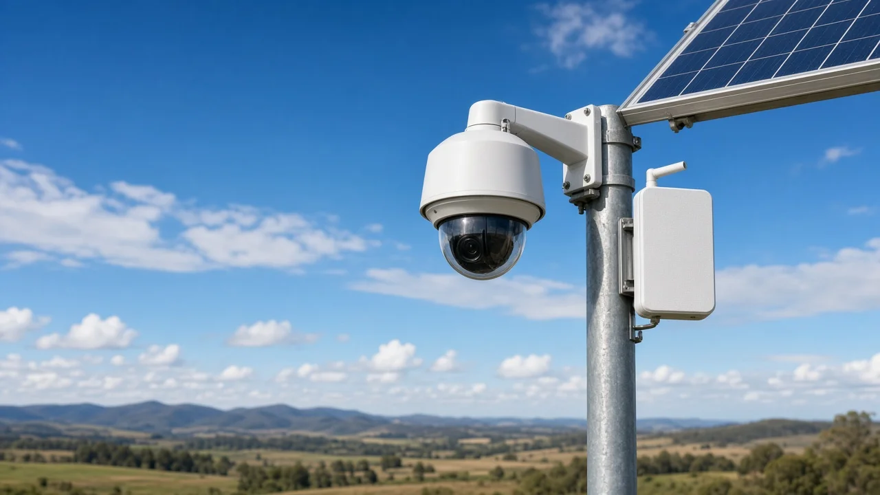 A pan-tilt camera head for a rural pole camera.