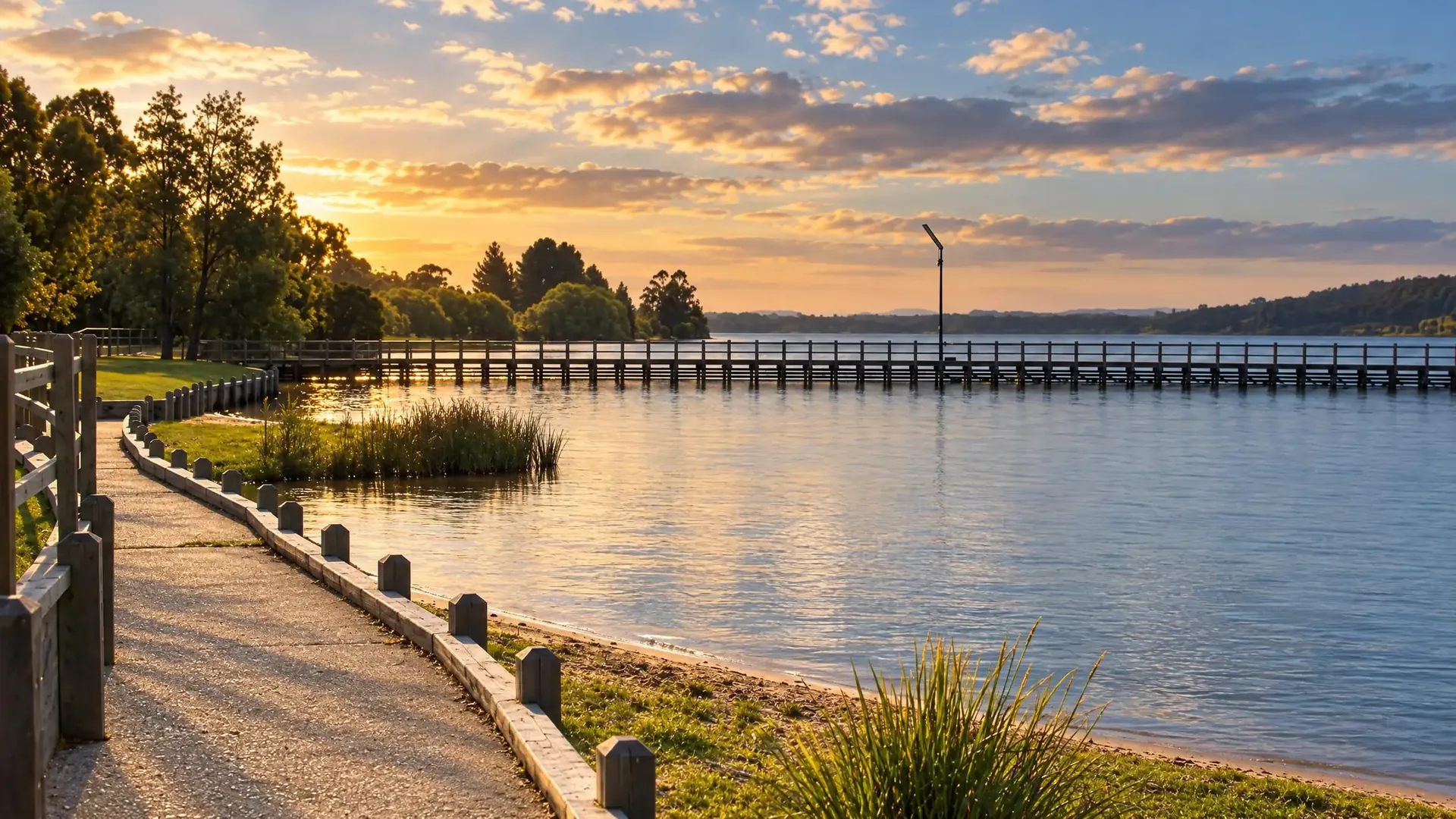 Path and boardwalk on the Lake Narracan foreshore.