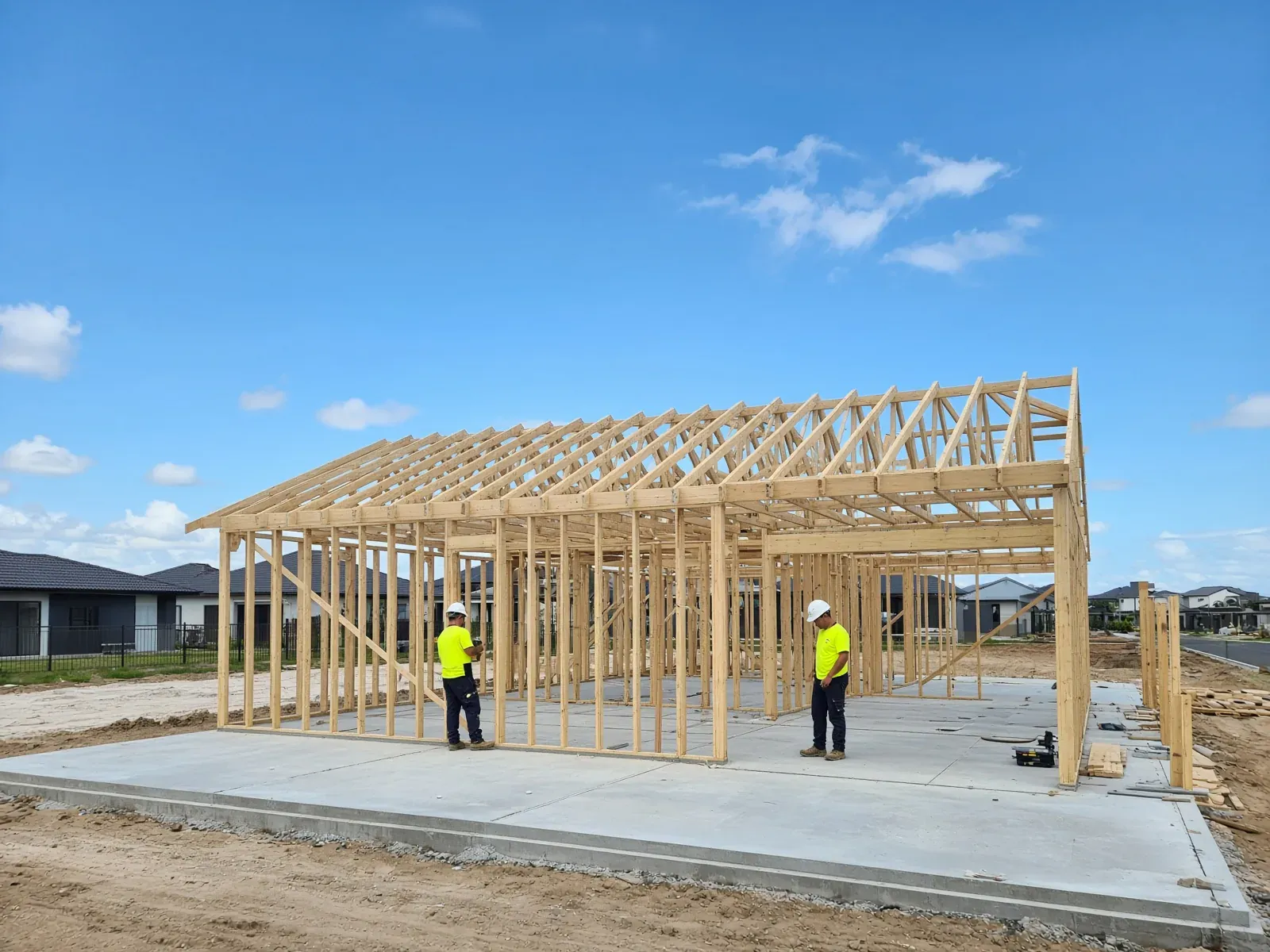 A new home at frame stage, shown with the Vin Connect builder pack.