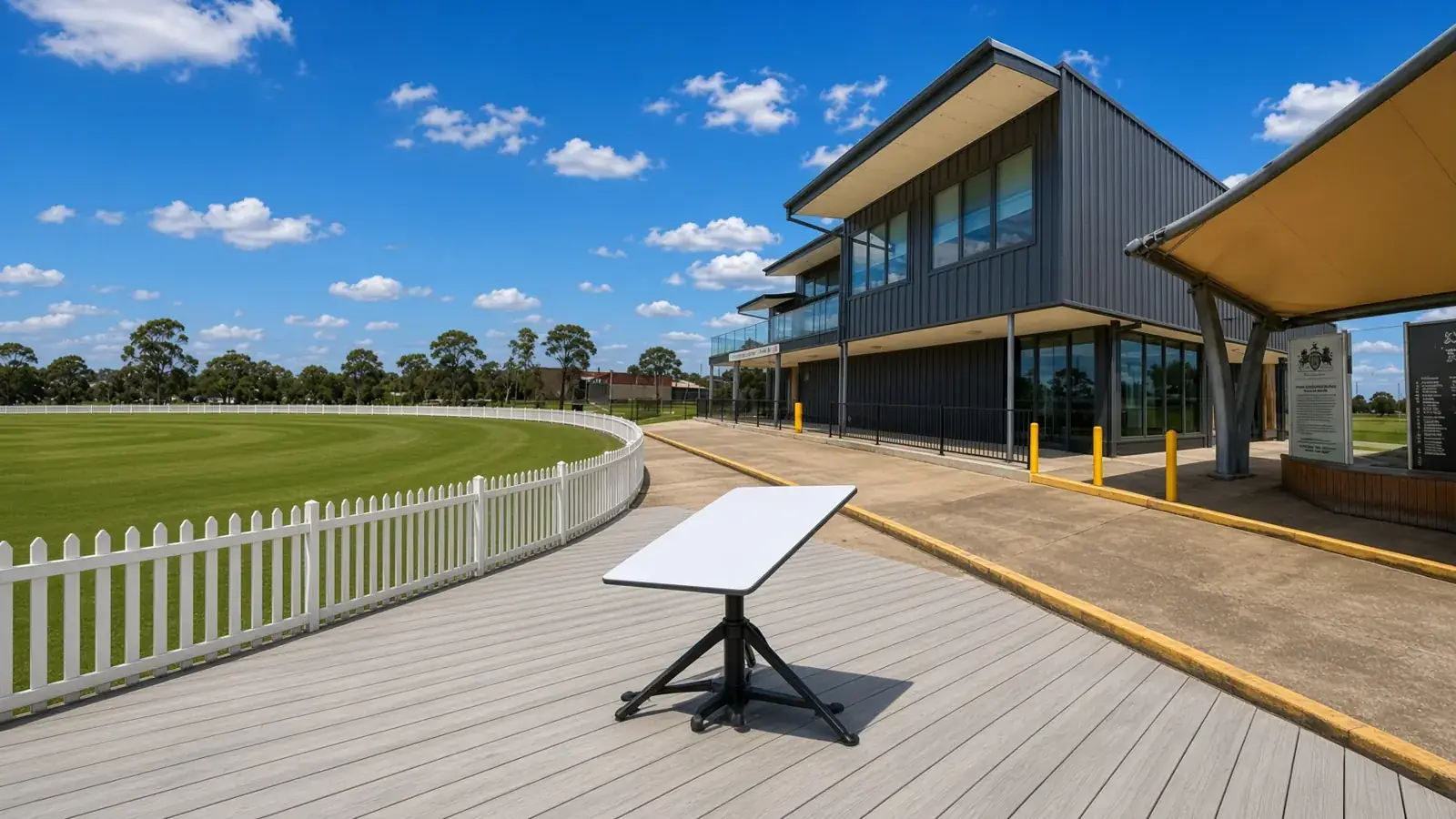 Starlink dish on the Cranbourne Cricket Club clubrooms roof.