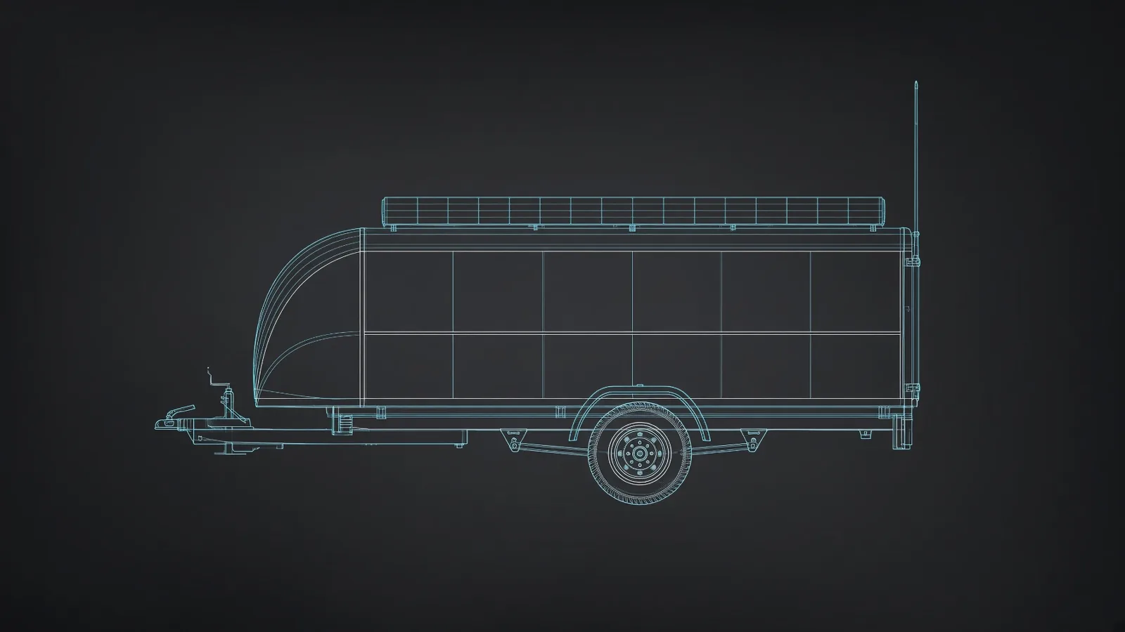 Line drawing of the mid-size Event Link trailer, side view.