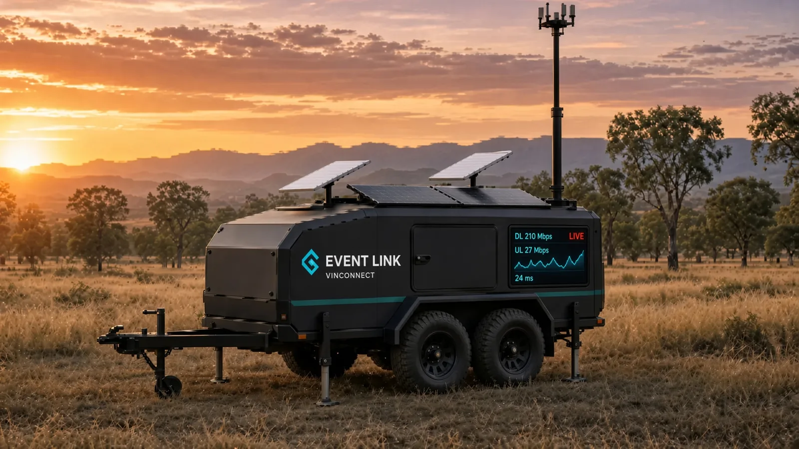 Event Link Platform with branding and a telemetry screen.
