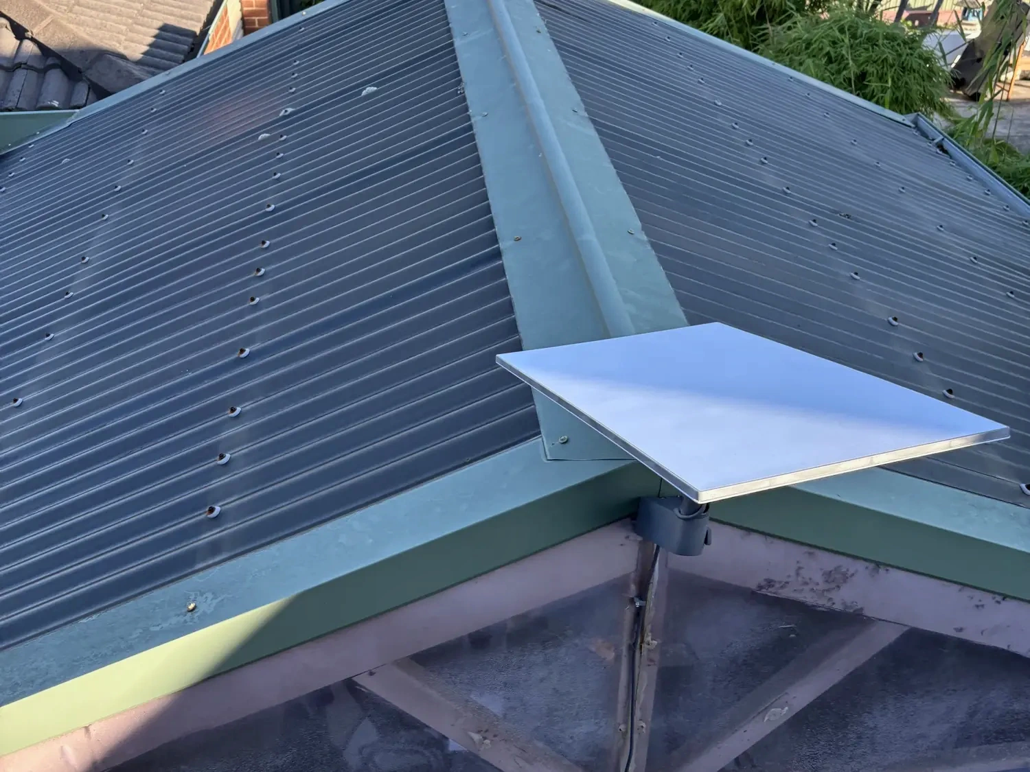 Starlink mounted on the Cranbourne East metal gable.