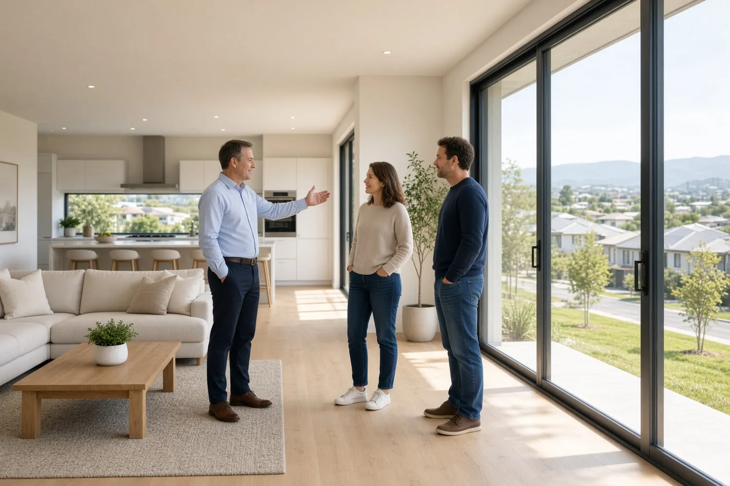 A consultant walking buyers through a display home.